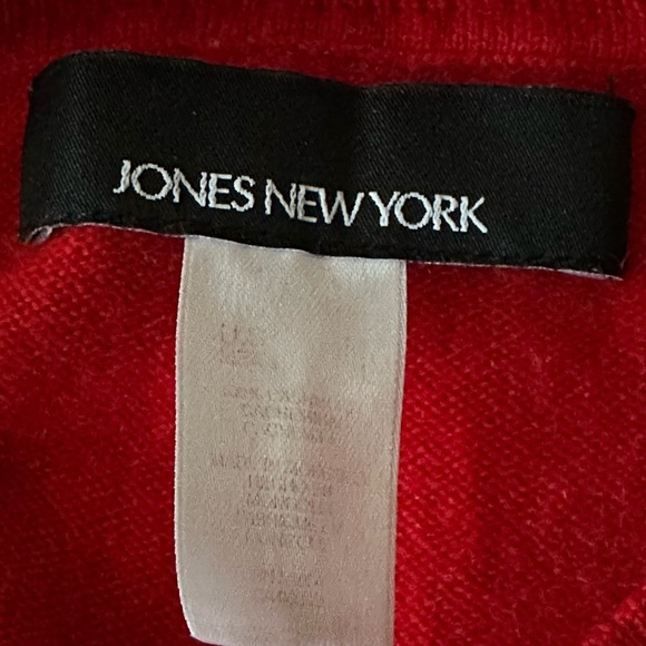 JONES New York Vintage 90s Red Cashmere Sweater Preppy Elevated Classic Medium - Picture 11 of 14